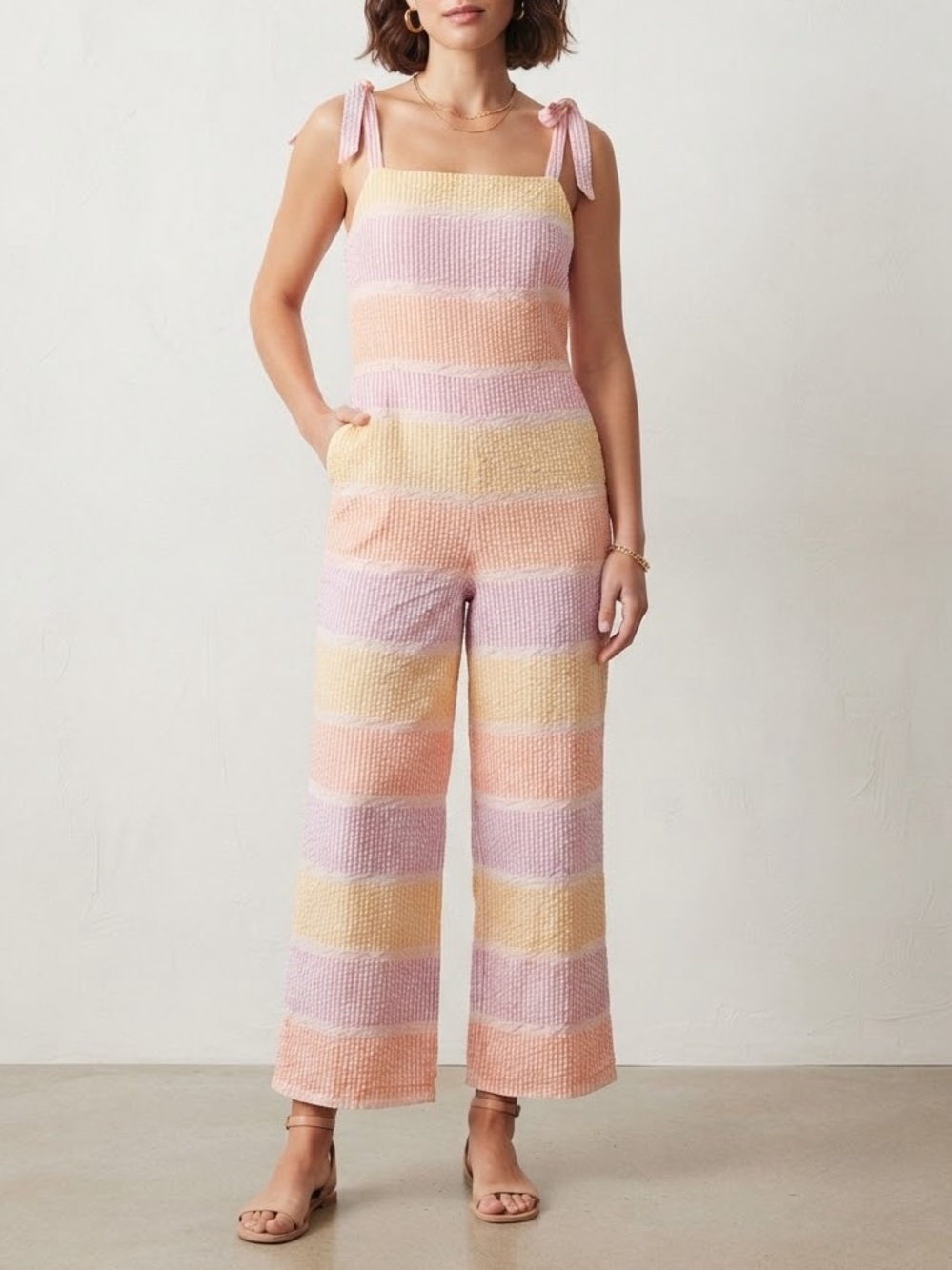 Attitudes by Renee Pink, Yellow & Orange Striped Romper
